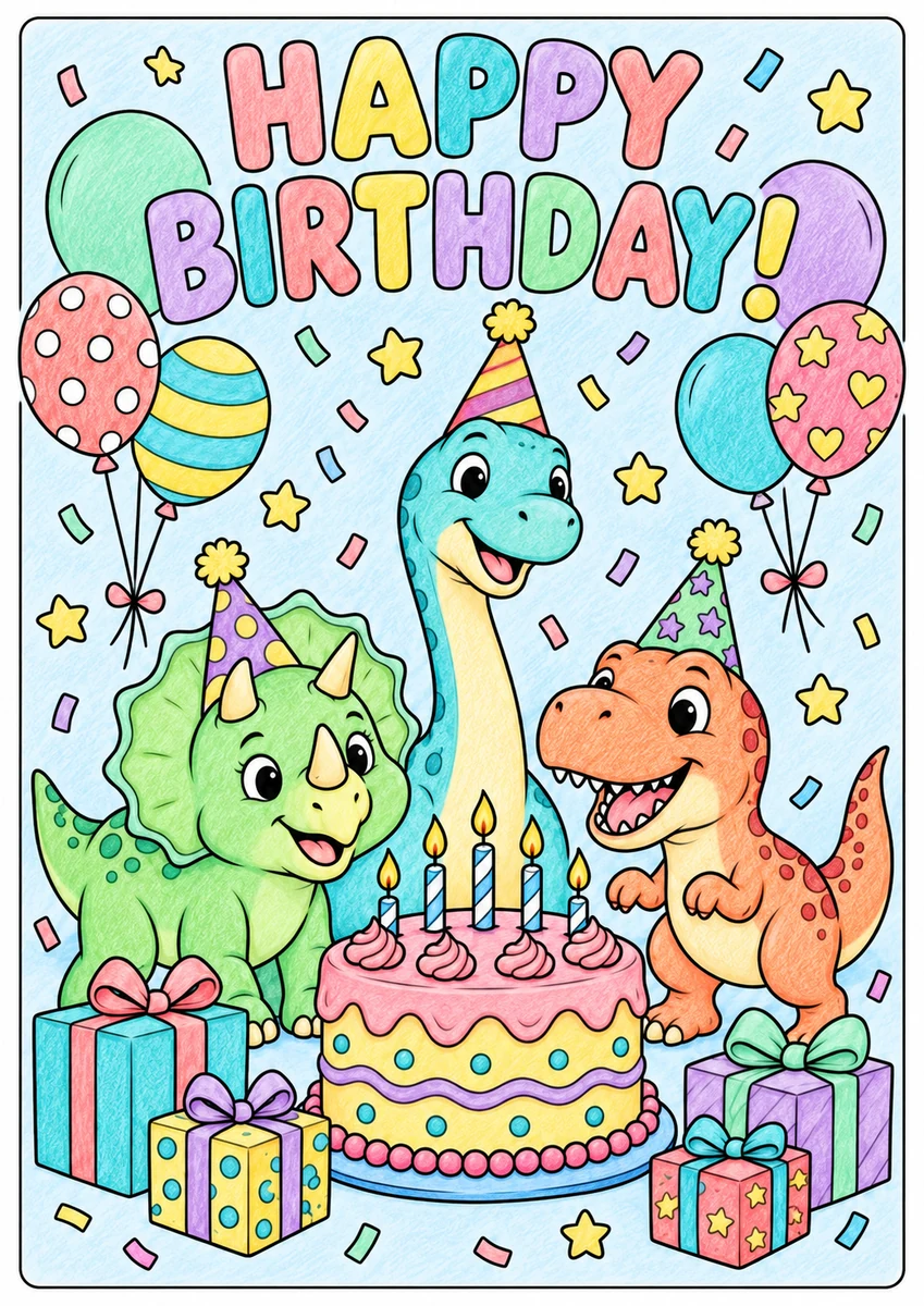 Color inspiration: Dinosaur birthday colouring illustration
