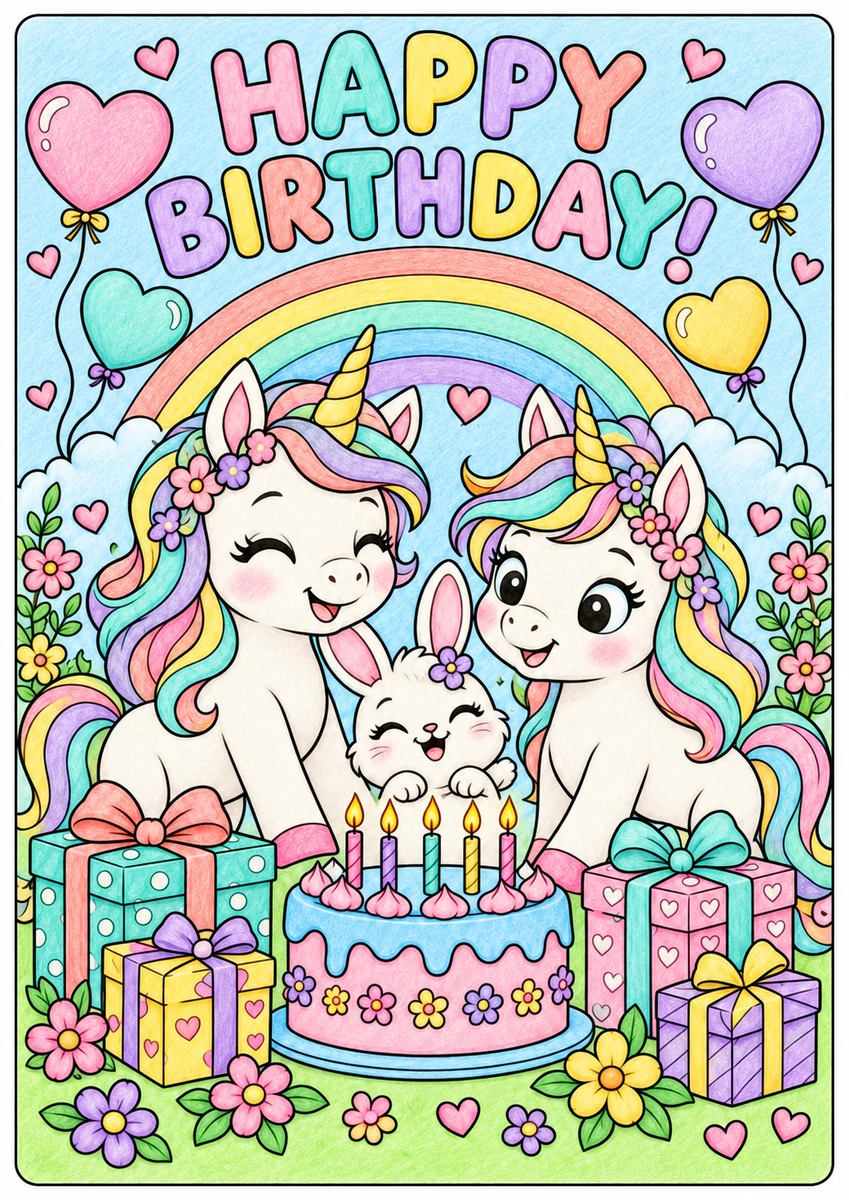 Color inspiration: Unicorn birthday colouring illustration