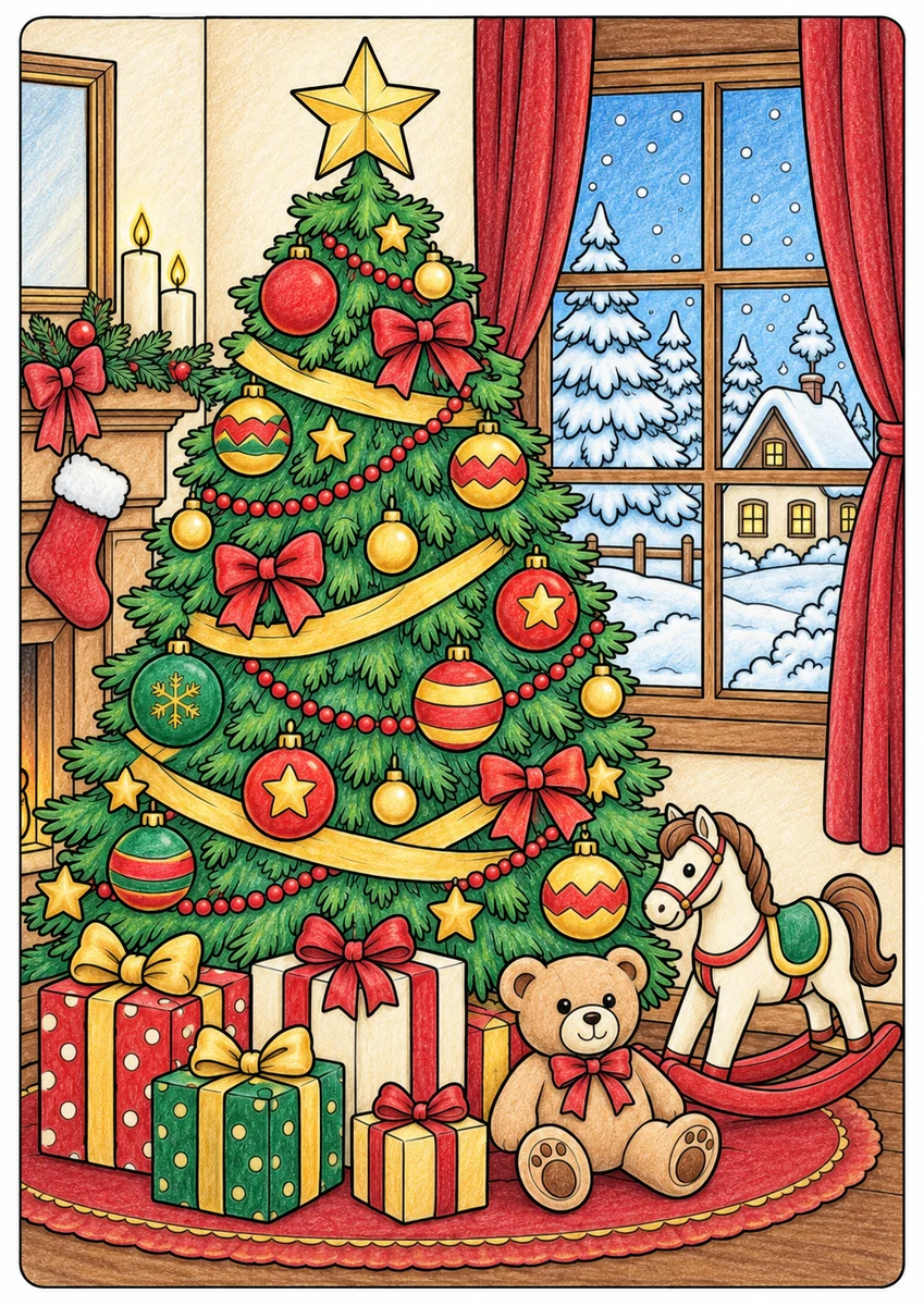 Color inspiration: Christmas tree colouring illustration
