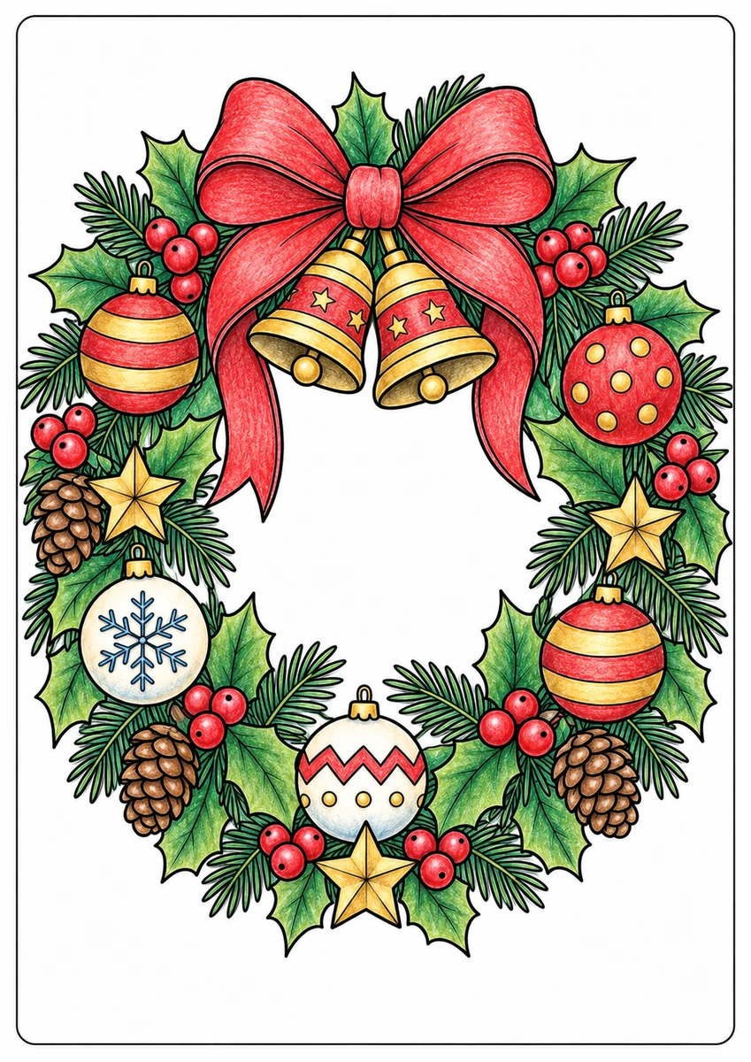 Color inspiration: Christmas wreath colouring illustration