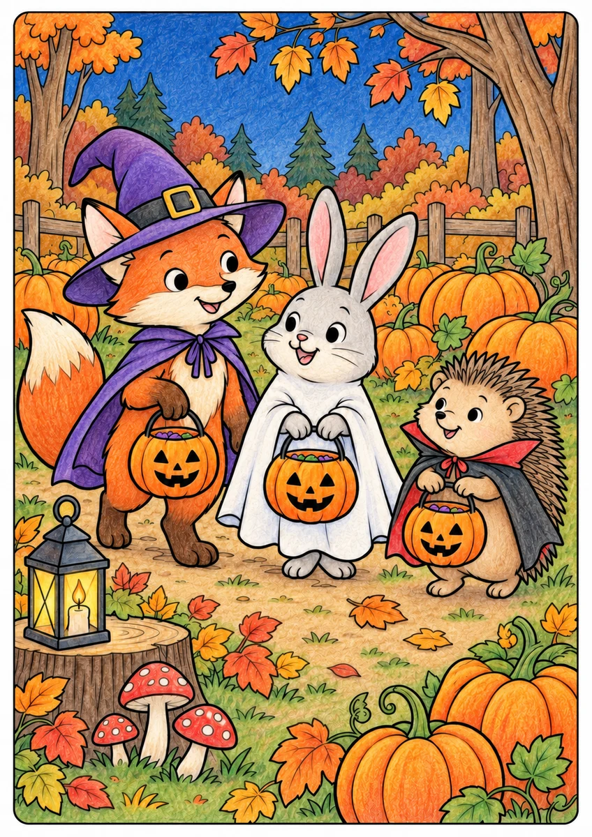 Color inspiration: Woodland Halloween colouring illustration